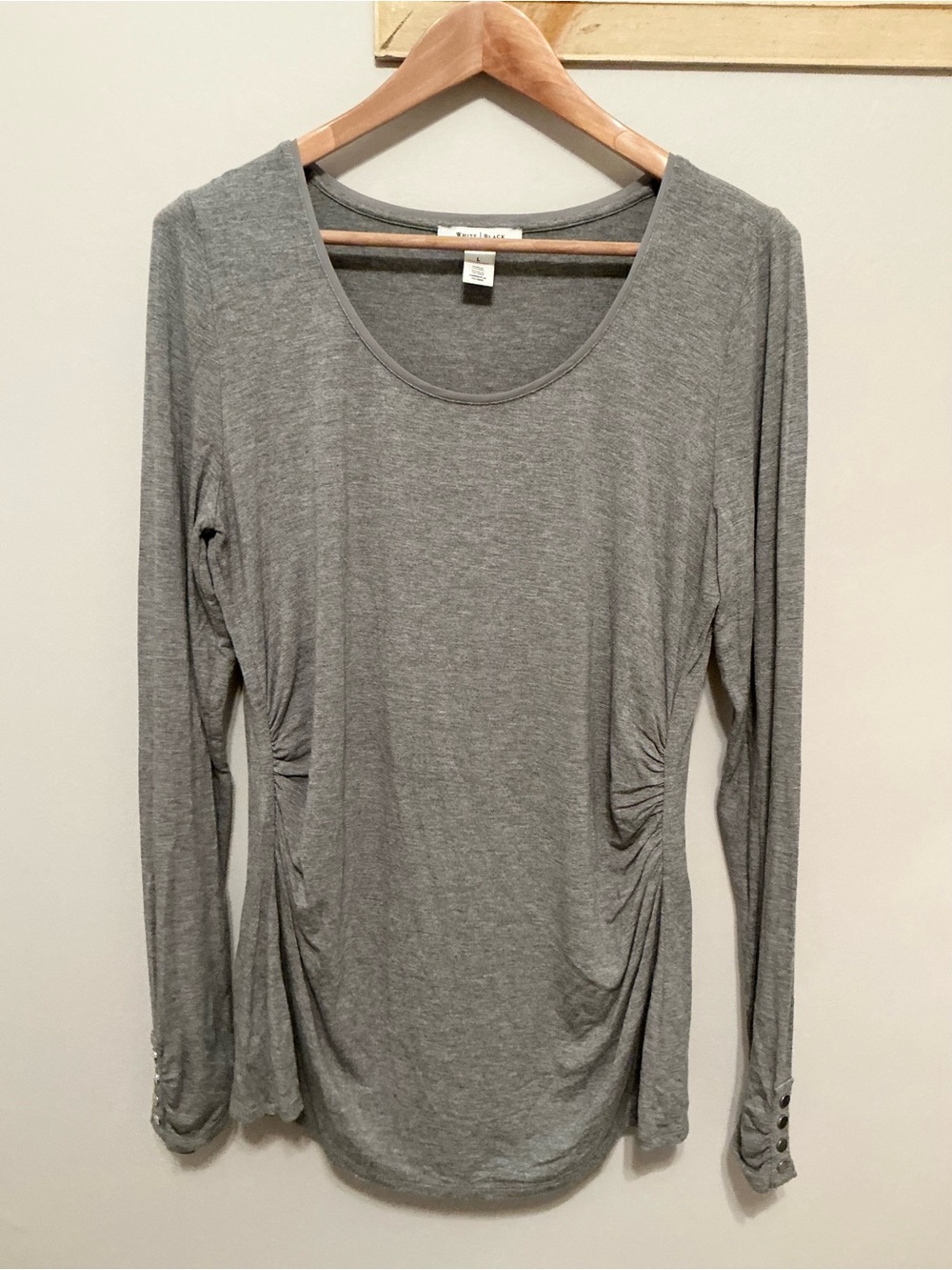 White House Black Market Gray Scoop Neck Long Sleeve Top with Side Ruching